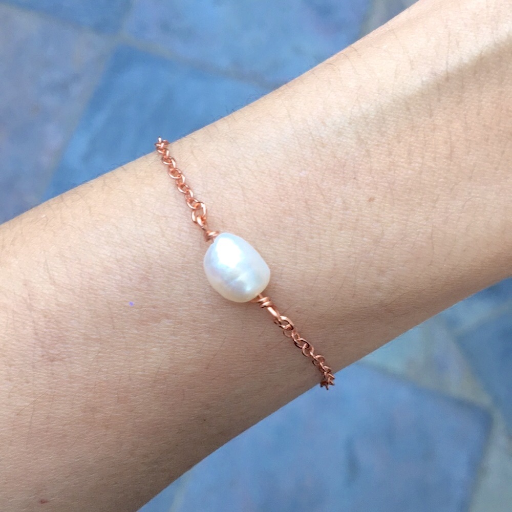 Freshwater Baroque Pearl + Copper Adjustable Stacking Bracelet